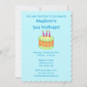 Turquoise 3rd Birthday Party Cake Invitation Kaart (Achterkant)