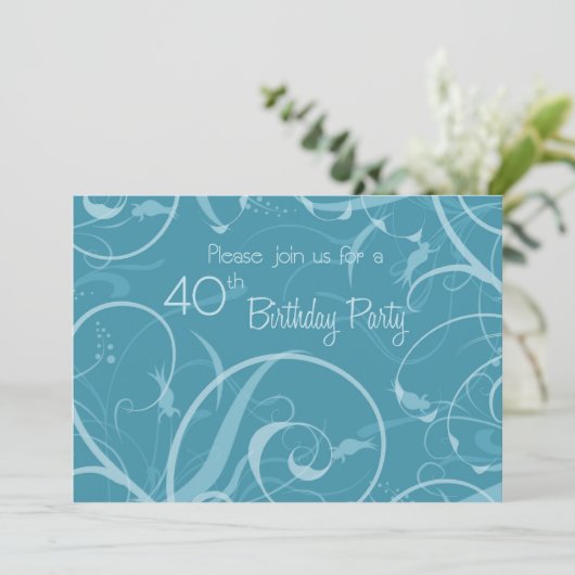 Turquoise 40th Birthday Party Invitation Cards Kaart (Staand voorkant)