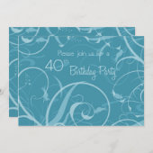 Turquoise 40th Birthday Party Invitation Cards Kaart (Voorkant / Achterkant)
