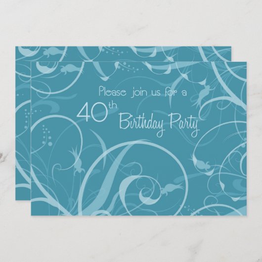 Turquoise 40th Birthday Party Invitation Cards Kaart (Voorkant / Achterkant)