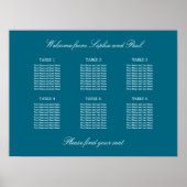 Turquoise 6 Table Wedding Seating Chart Poster (Voorkant)