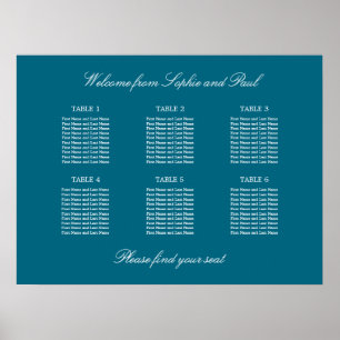 Turquoise 6 Table Wedding Seating Chart Poster
