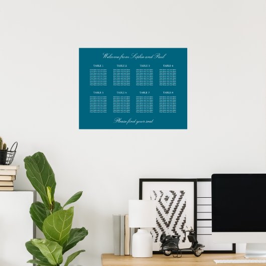 Turquoise 8 Table Wedding Seating Chart Poster (Thuiskantoor)