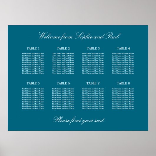 Turquoise 8 Tafel Trouw Stoelenindeling Poster (Voorkant)