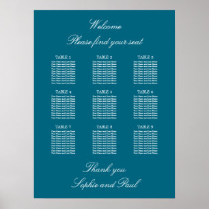 Turquoise 9 Tafel Trouw Stoelenindeling Poster