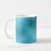Turquoise aangepaste fotonaam koffiemok (Links)