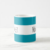 Turquoise aangepaste naam gepersonaliseerd koffiemok (Center)