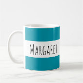 Turquoise aangepaste naam gepersonaliseerd koffiemok (Links)