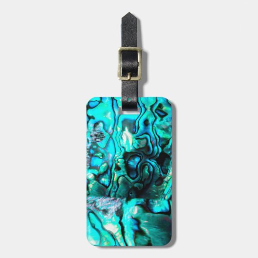 Turquoise abalone paua shell detail bagagelabel (Voorkant verticaal)