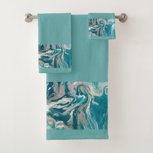 Turquoise Abstract Border Handdoekenset Bad Handdoek (Insitu)