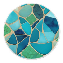 Turquoise Abstract Mozaïek Art Deco Garderobedeur Keramische Knop