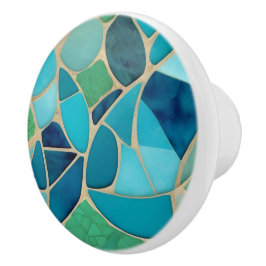 Turquoise Abstract Mozaïek Art Deco Garderobedeur Keramische Knop