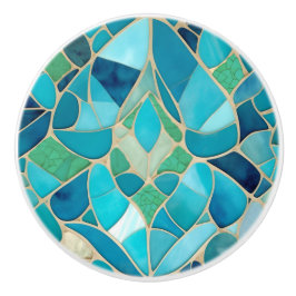 Turquoise Abstract Mozaïek Art Deco Kastdeur Keramische Knop