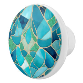 Turquoise Abstract Mozaïek Art Deco Kastdeur Keramische Knop