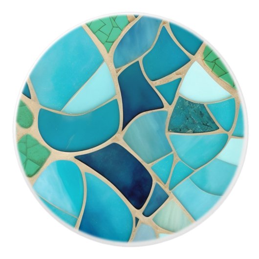 Turquoise Abstract Mozaïek Art Deco Lade Knob Keramische Knop (Voorkant)
