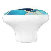 Turquoise Abstract Mozaïek Art Deco Lade Knob Keramische Knop (Zijkant)
