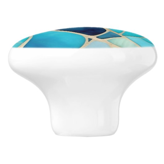 Turquoise Abstract Mozaïek Art Deco Lade Knob Keramische Knop (Zijkant)