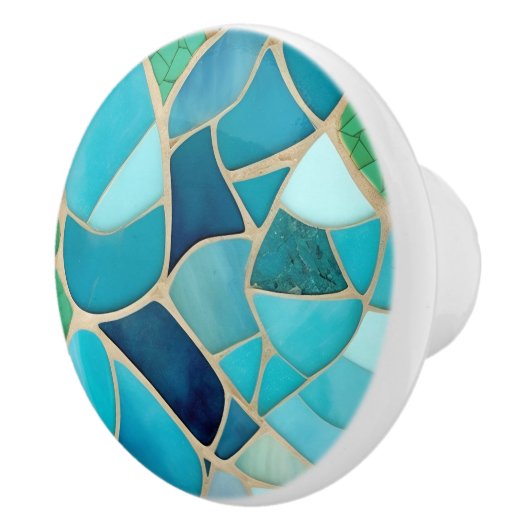 Turquoise Abstract Mozaïek Art Deco Lade Knob Keramische Knop (Rechts)