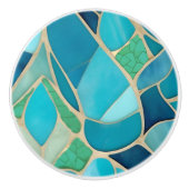 Turquoise Abstract Mozaïek Art Deco Lade Pull Keramische Knop (Voorkant)