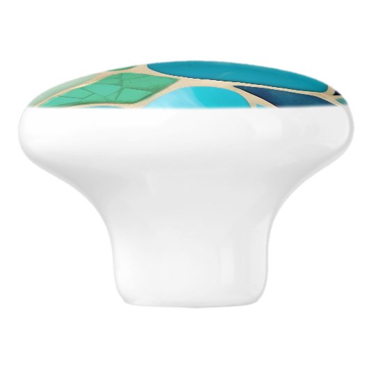 Turquoise Abstract Mozaïek Art Deco Lade Pull Keramische Knop (Zijkant)