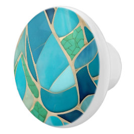 Turquoise Abstract Mozaïek Art Deco Lade Pull Keramische Knop