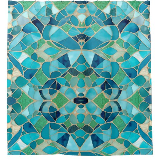 Turquoise Abstract Mozaïek Douchegordijn (Voorkant)