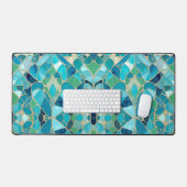 Turquoise Abstract Mozaïek met Art Deco stijl Bureaumat (Keyboard & Muis)