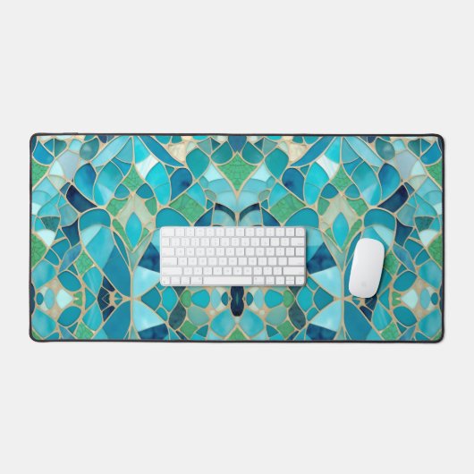 Turquoise Abstract Mozaïek met Art Deco stijl Bureaumat (Keyboard & Muis)