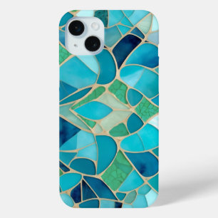 Turquoise Abstract Mozaïek met Art Deco stijl iPhone 15 Mini Hoesje