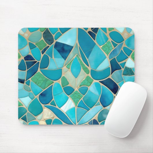 Turquoise Abstract Mozaïek met Art Deco stijl Muismat (Met muis)