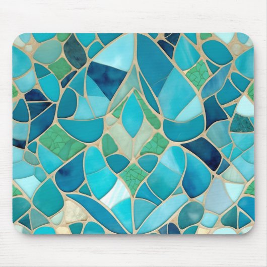 Turquoise Abstract Mozaïek met Art Deco stijl Muismat (Voorkant)