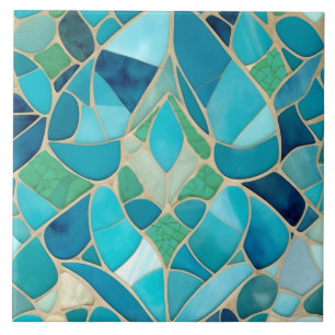 Turquoise Abstract Mozaïek met Art Deco stijl Tegeltje