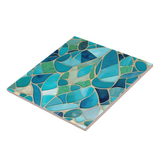 Turquoise Abstract Mozaïek met Art Deco stijl Tegeltje (Zijkant)