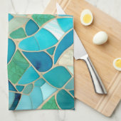 Turquoise Abstract Mozaïek Theedoek (Quarter Fold)