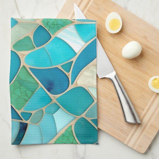 Turquoise Abstract Mozaïek Theedoek (Quarter Fold)