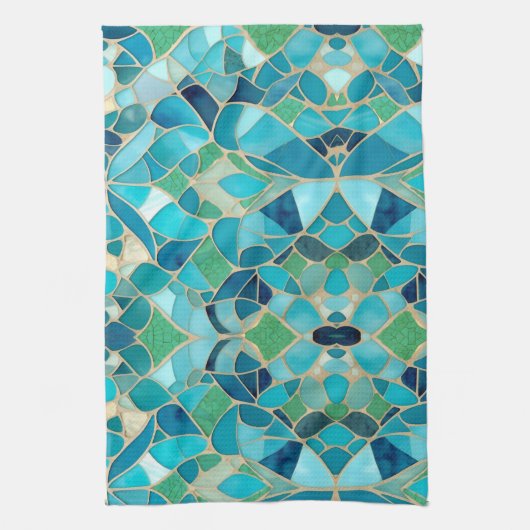 Turquoise Abstract Mozaïek Theedoek (Verticaal)