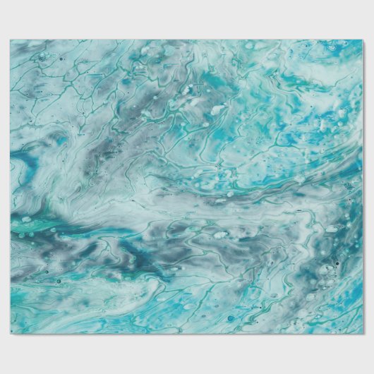 Turquoise Abstract Paint Pour Art Cadeaupapier (Vlak)