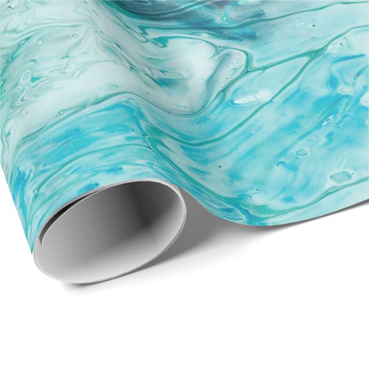 Turquoise Abstract Paint Pour Art Cadeaupapier (Rol Hoek)