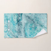 Turquoise Abstract Paint Pour Art Monogram Handdoek (Handdoek)