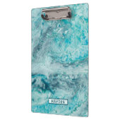 Turquoise Abstract Paint Pour Art Monogram Klembord (Links)