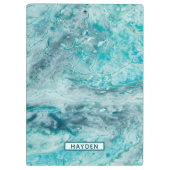 Turquoise Abstract Paint Pour Art Monogram Klembord (Achterkant)