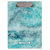 Turquoise Abstract Paint Pour Art Monogram Klembord (Voorkant)