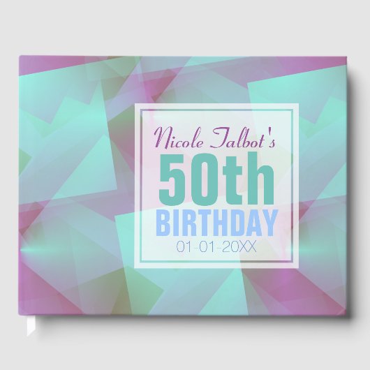 Turquoise Abstract pastel 50th Birthday Guest Book Gastenboek (Voorkant)