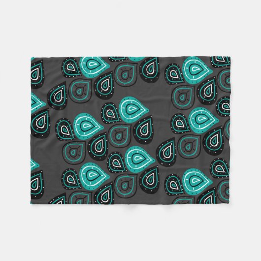 Turquoise Abstract Teardrops Pattern Fleece Deken (Voorkant (Horizontaal))