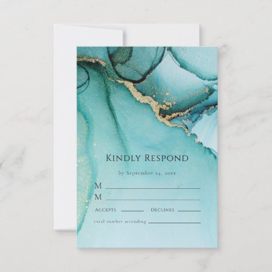 Turquoise Abstract Wedding RSVP Response Kaart (Voorkant)