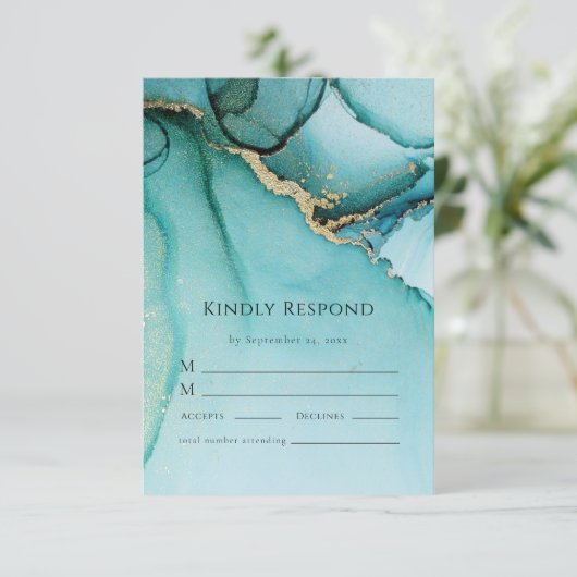 Turquoise Abstract Wedding RSVP Response Kaart (Staand voorkant)