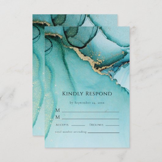 Turquoise Abstract Wedding RSVP Response Kaart (Voorkant / Achterkant)