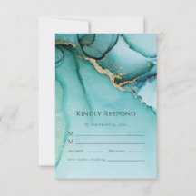 Turquoise Abstract Wedding RSVP Response Kaart