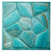 Turquoise Abstracte cellulaire kunst Tegeltje (Voorkant)
