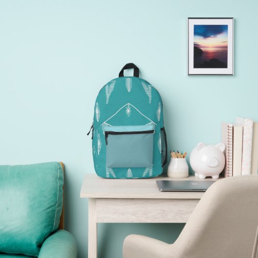 Turquoise Abstracte Cut & Sew Bag voor School Bedrukte Rugzak (Insitu)
